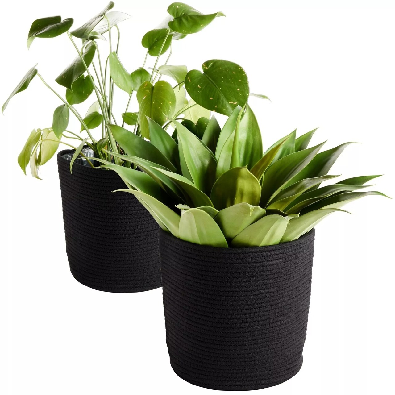 2 Pack Decorative Woven Planter Basket with Plastic Liner, Black, 10 x 11 In